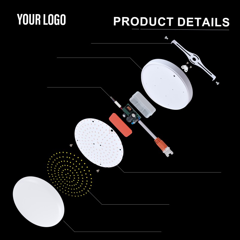 Đèn LED không khung bề mặt 36W, Nhôm + PC, Sắt + PP, Ánh sáng đầy đủ